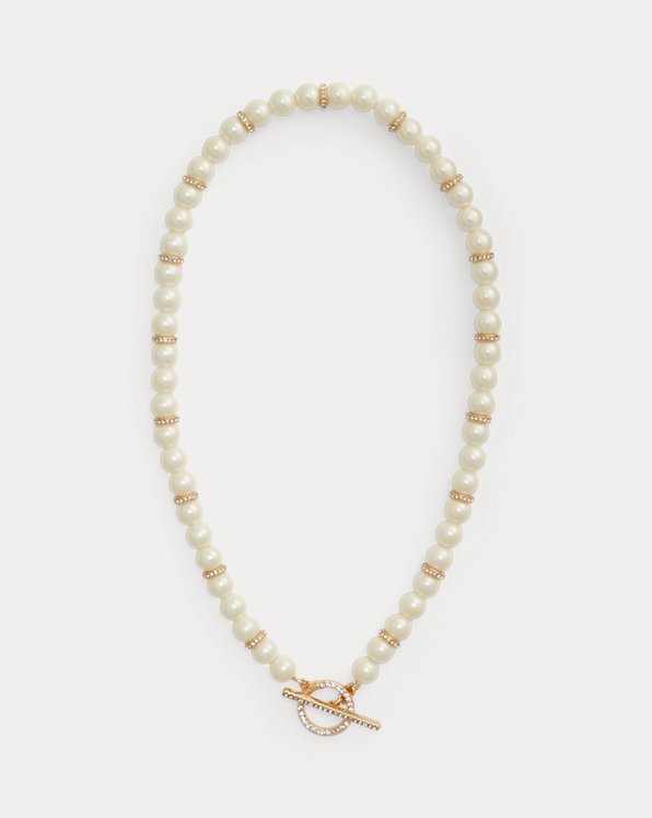 Pave Faux-Pearl Collar Necklace