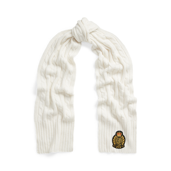 Cable-Knit Crest-Patch Scarf