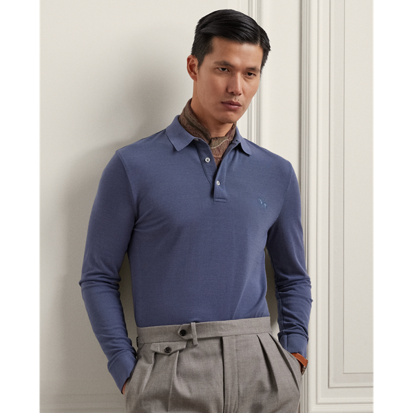 Wool Pique Long-Sleeve Polo Shirt