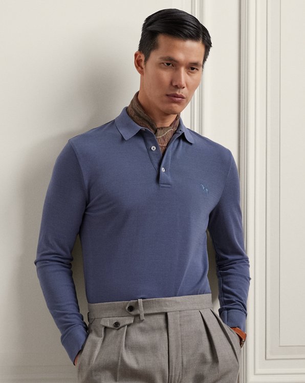 Wool Piqué Long-Sleeve Polo Shirt
