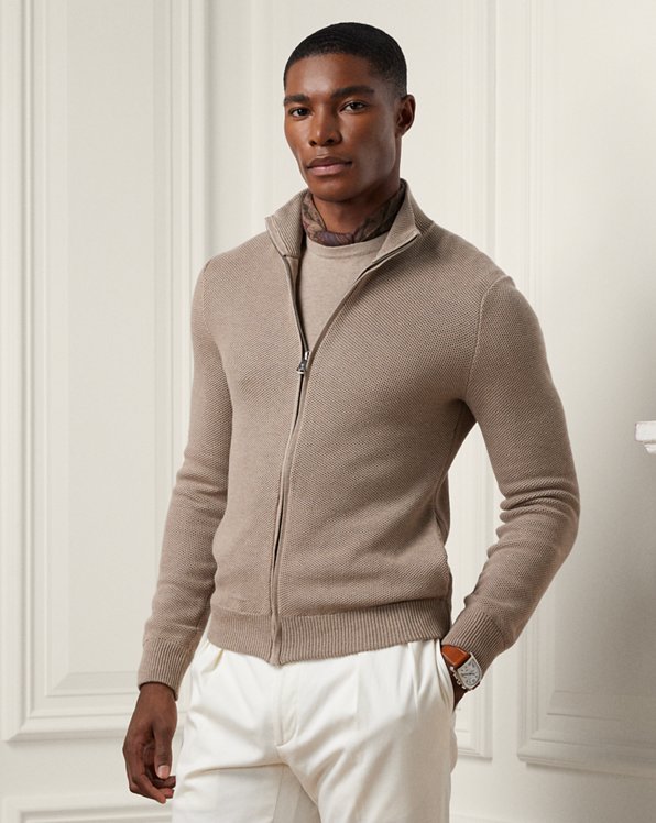 Silk-Cotton Full-Zip Sweater