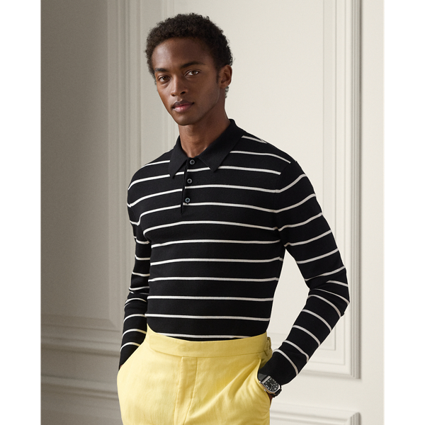 Striped Wool Polo-Collar Sweater