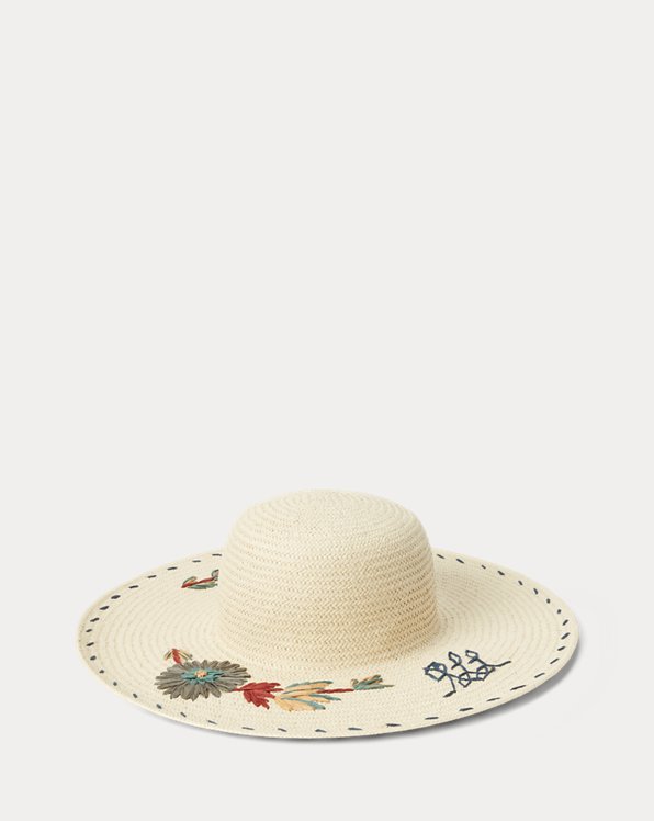 Chapéu de sol de palha bordado