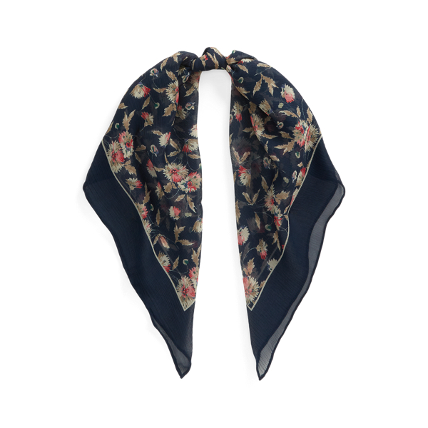 Floral Silk Crinkle Chiffon Square Scarf Lauren 1