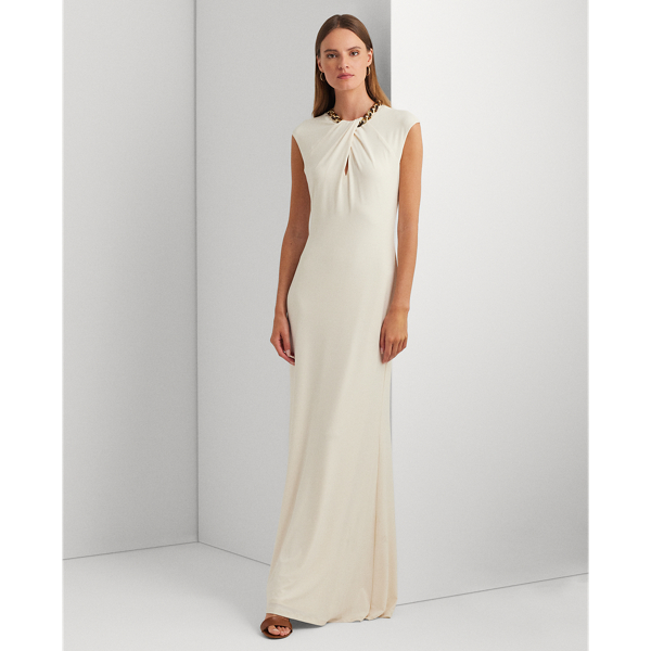 Chain-Trim Stretch Jersey Gown