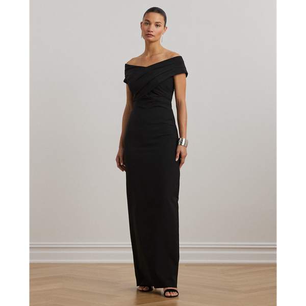 Crepe Off-the-Shoulder Gown