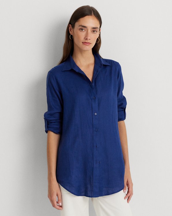 Relaxed Fit Linen Roll Tab-Sleeve Shirt