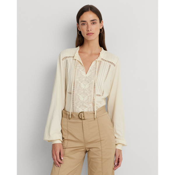 Haut lavallière brodé en jersey pour femme | Ralph Lauren® FR