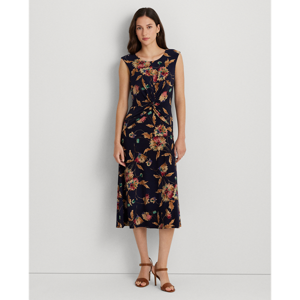 Floral Twist-Front Stretch Jersey Dress Lauren Petite 1