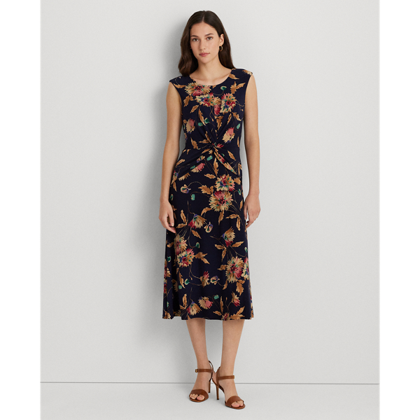 Floral Twist-Front Stretch Jersey Dress