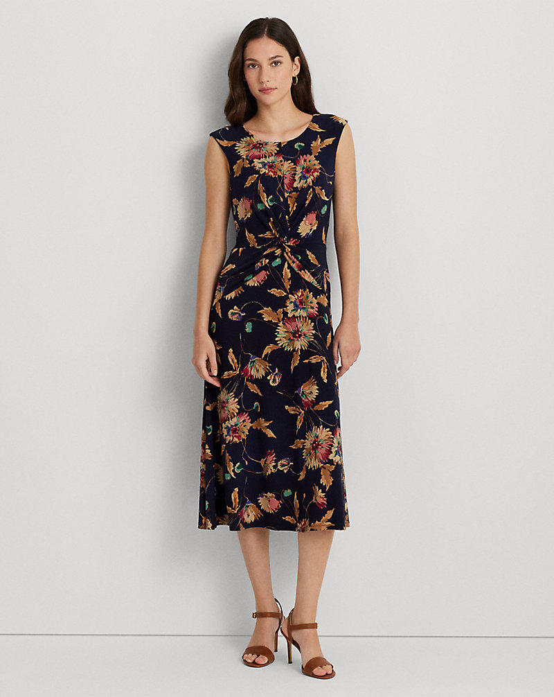 Floral Twist-Front Stretch Jersey Dress Lauren Petite 1