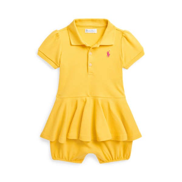 Stretch Mesh Peplum Polo Shortall