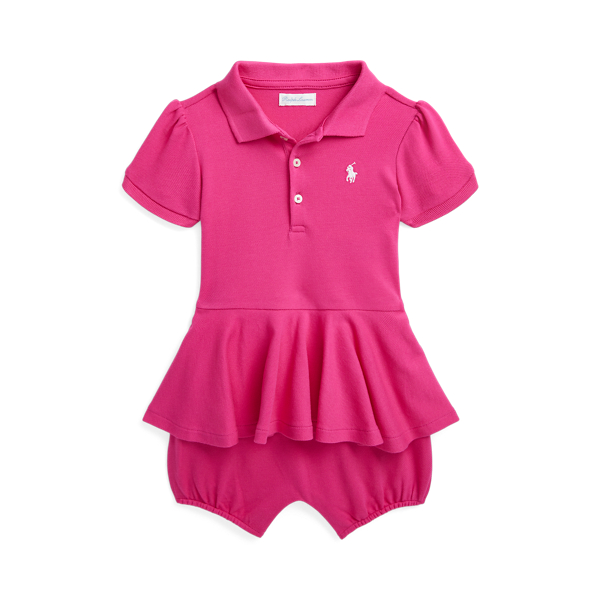 Stretch Mesh Peplum Polo Shortall