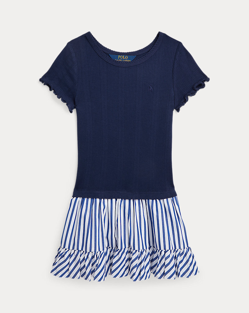 Woven-Skirt Pointelle-Knit Cotton Dress Girls 2-6x 1