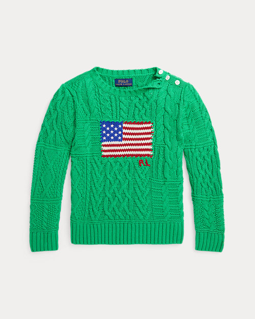 Aran-Knit Flag Cotton Sweater