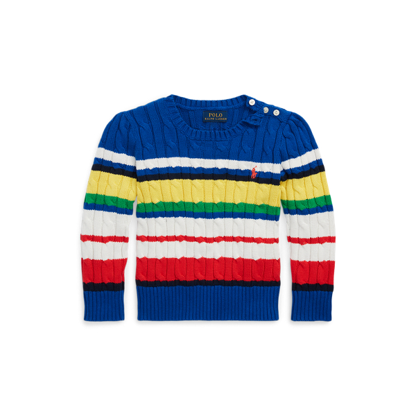 Striped Cable-Knit Cotton Sweater