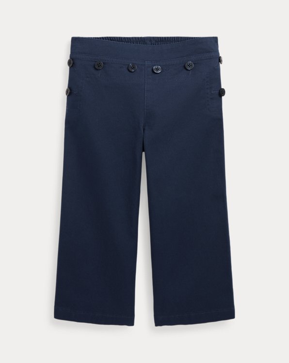 Buttoned-Placket Cropped Wide Trouser