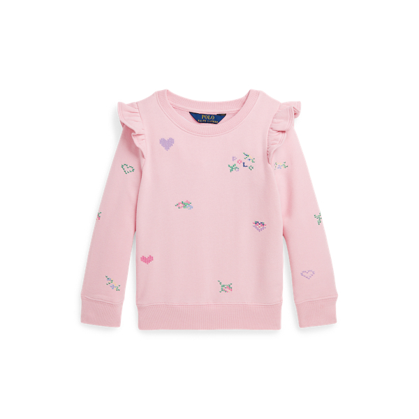 Embroidered Ruffled Fleece Sweatshirt