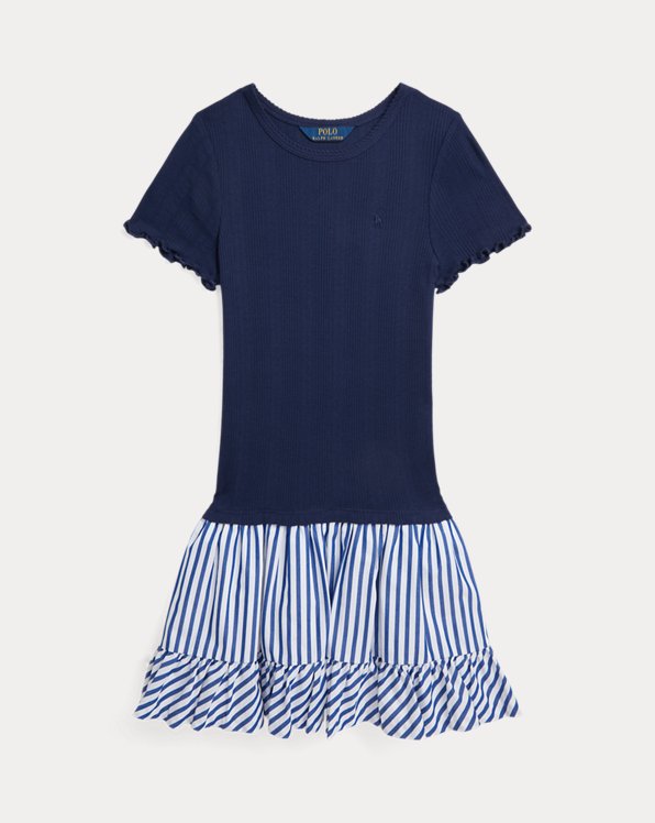 Woven-Skirt Pointelle-Knit Cotton Dress