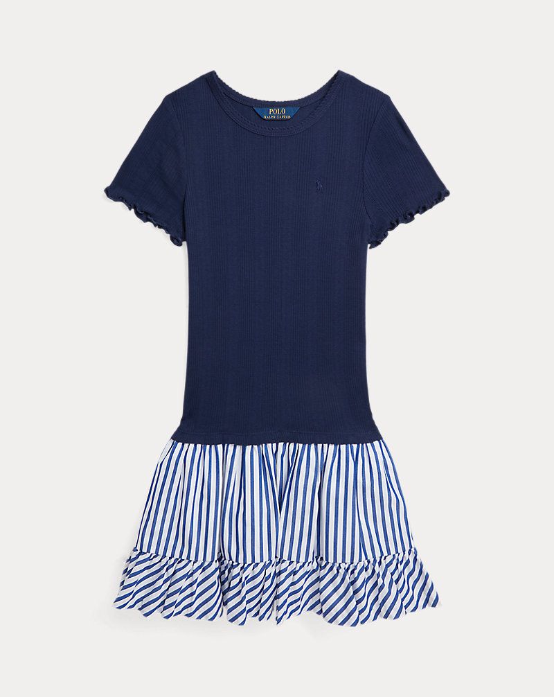 Woven-Skirt Pointelle-Knit Cotton Dress Girls 7-16 1
