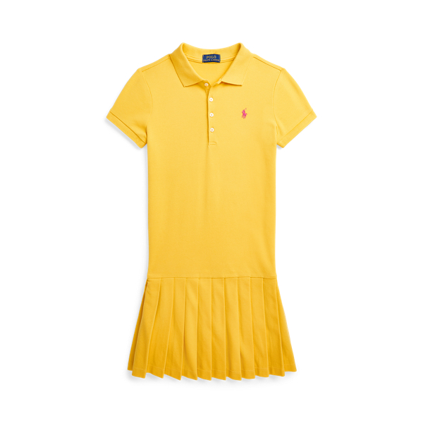 Pleated Stretch Mesh Polo Dress