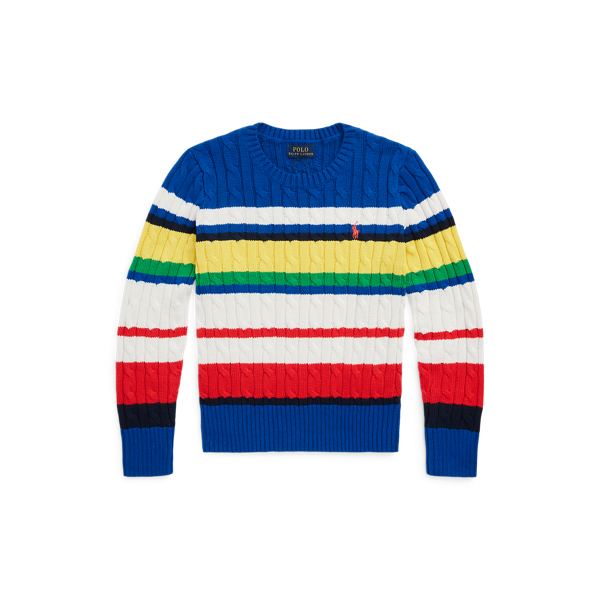 Striped Cable-Knit Cotton Sweater