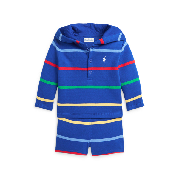 Striped Fleece Henley Shirt & Short Set