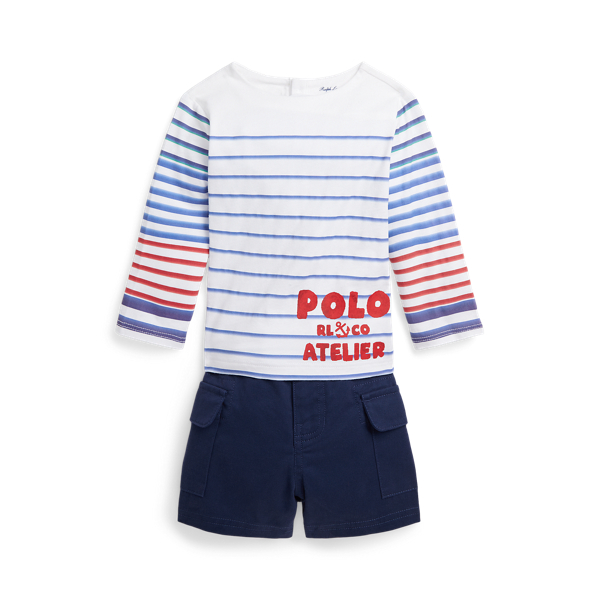 Striped Cotton Tee &amp; Cargo Short Set