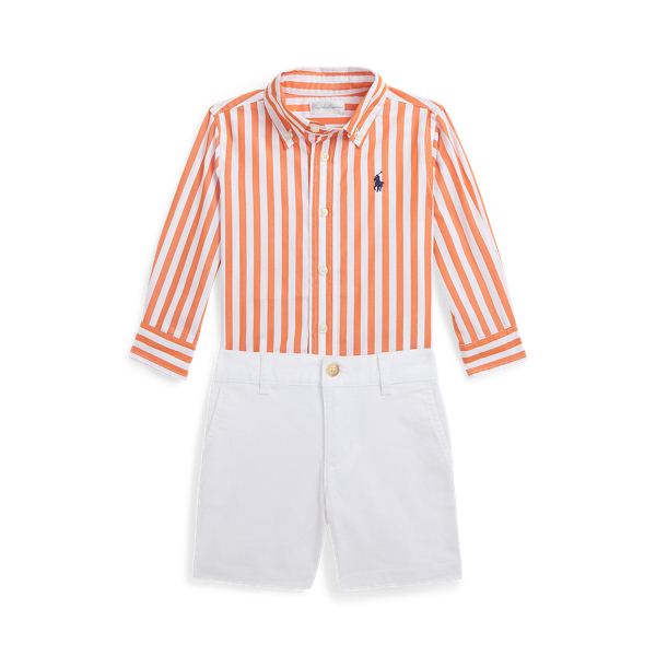 Striped Cotton Shirt &amp; Chino Short Set