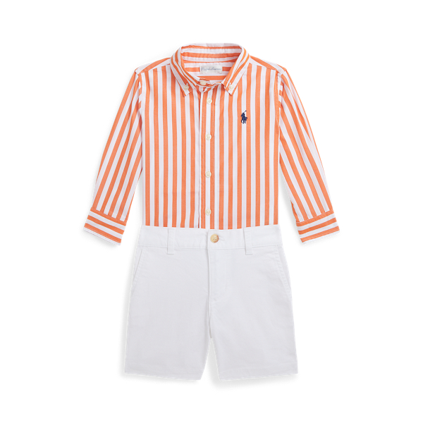 Striped Cotton Shirt & Chino Short Set