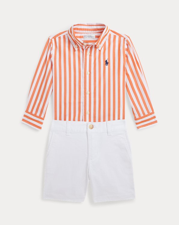 Striped Cotton Shirt & Chino Short Set