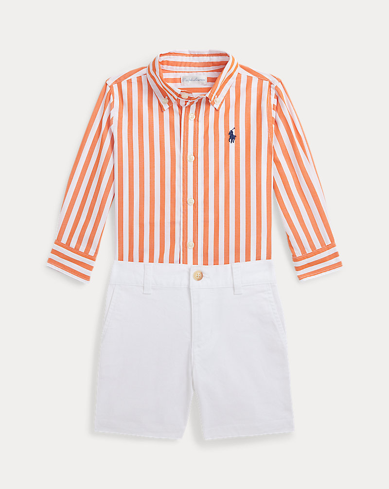 Striped Cotton Shirt &amp; Chino Short Set Baby Boy 1