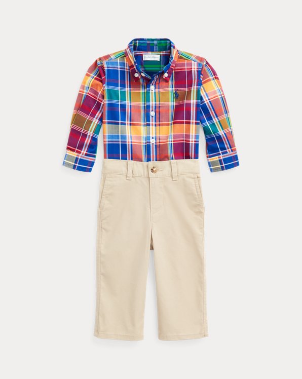 Plaid Cotton Shirt &amp; Chino Trouser Set