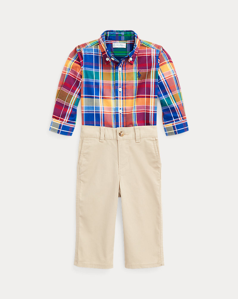 Plaid Cotton Shirt &amp; Chino Trouser Set Baby Boy 1