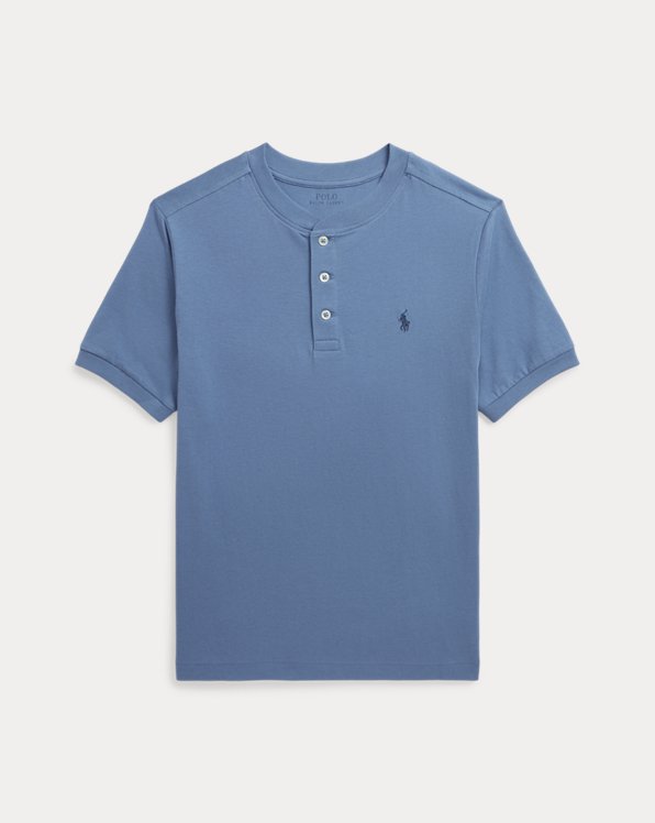 Cotton Jersey Short-Sleeve Henley Shirt