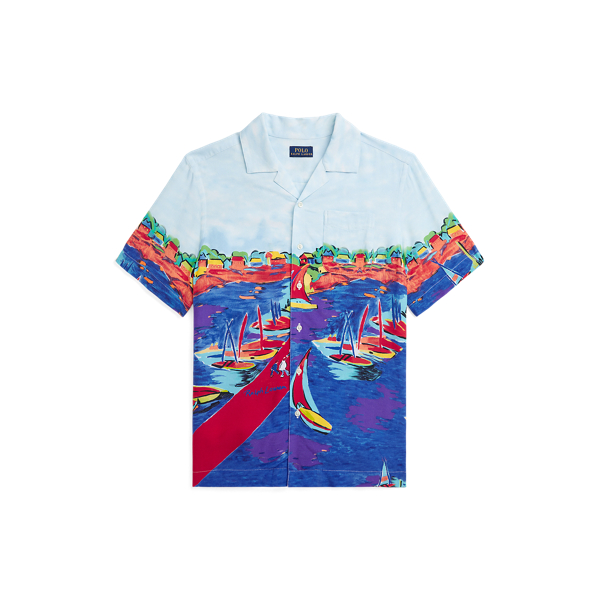Claire & Charlie Boys Knit Polo Shirt - Sailboat Print