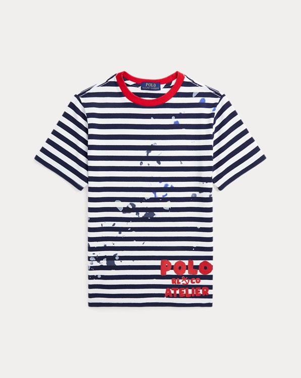 Baumwoll-T-Shirt mit Streifen und Logo