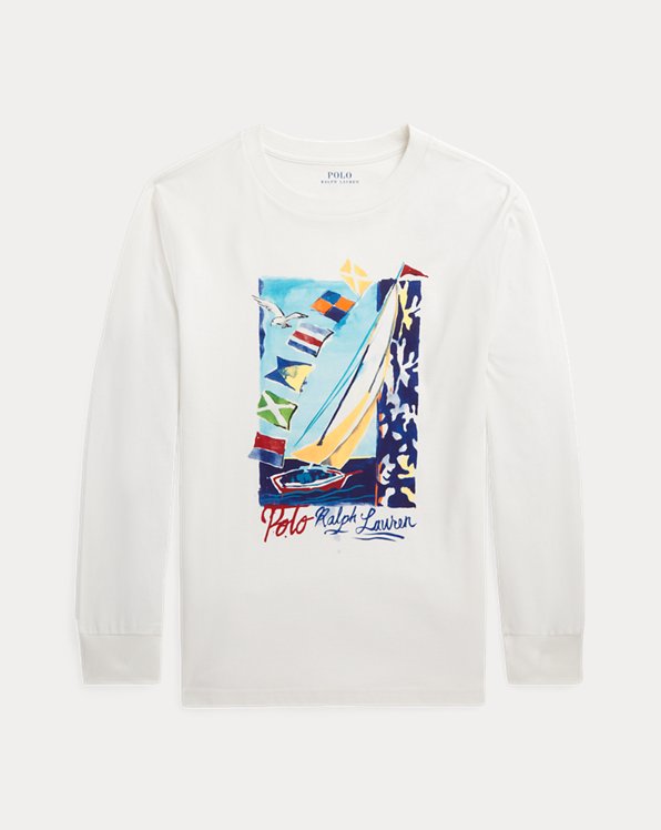T-shirt de manga em algodão com veleiro