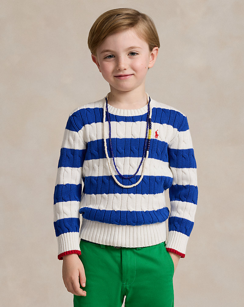 Striped Cable-Knit Cotton Sweater Boys 2-7 1