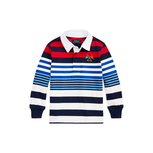 Nautical-Flag Striped Cotton Rugby Shirt