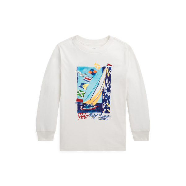 Sailboat-Print Cotton Long-Sleeve Tee