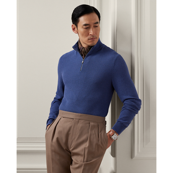 Textured Silk-Cotton Quarter-Zip Sweater Purple Label 1