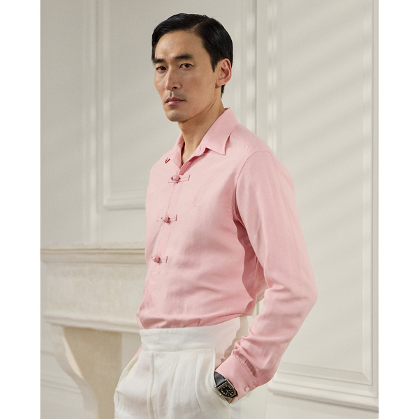 Lunar New Year Silk-Linen Popover Shirt