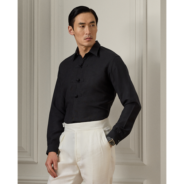 Lunar New Year Silk-Linen Popover Shirt