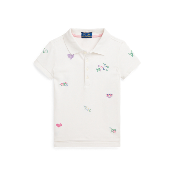 Embroidered Stretch Mesh Polo Shirt Girls 2-6x 1