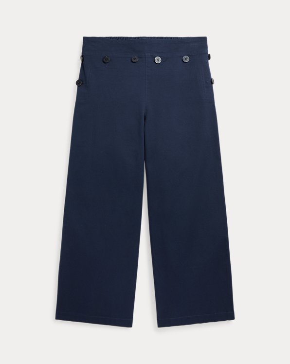 Buttoned-Placket Cropped Wide-Leg Pant