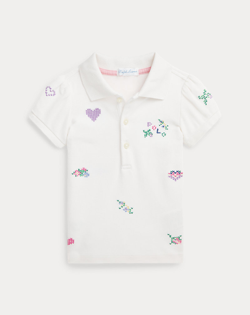 Embroidered Stretch Mesh Polo Shirt Baby Girl 1