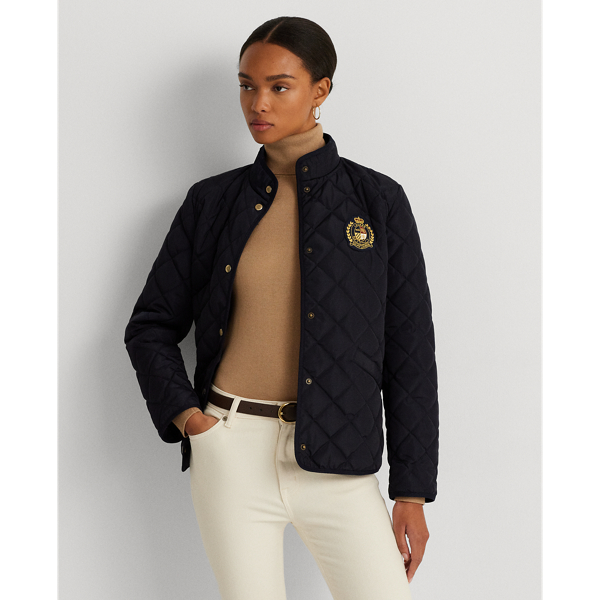 Crest-Patch Quilted Mockneck Jacket