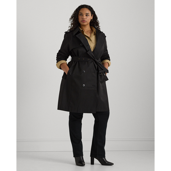 Double-Breasted Cotton-Blend Trench Coat Lauren Woman 1