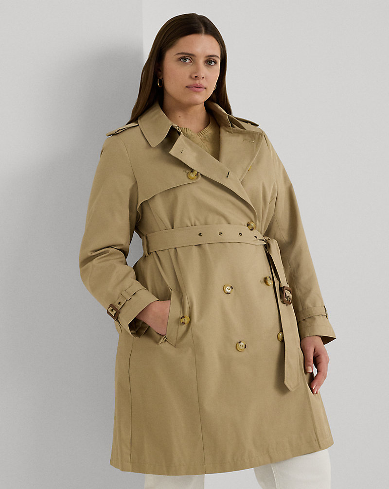Double-Breasted Cotton-Blend Trench Coat Lauren Woman 1